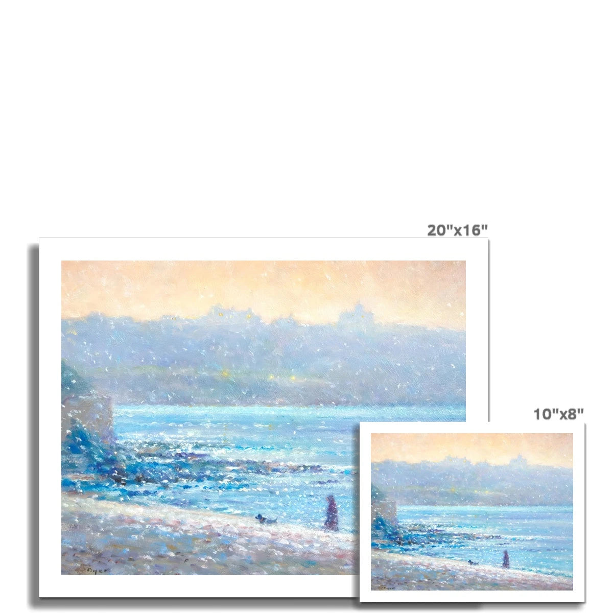 Ted Dyer Fine Art Print. Open Edition Cornish Art Print. 'Walking in a Snow Flurry, Falmouth'. Cornwall Art Gallery Ted Dyer