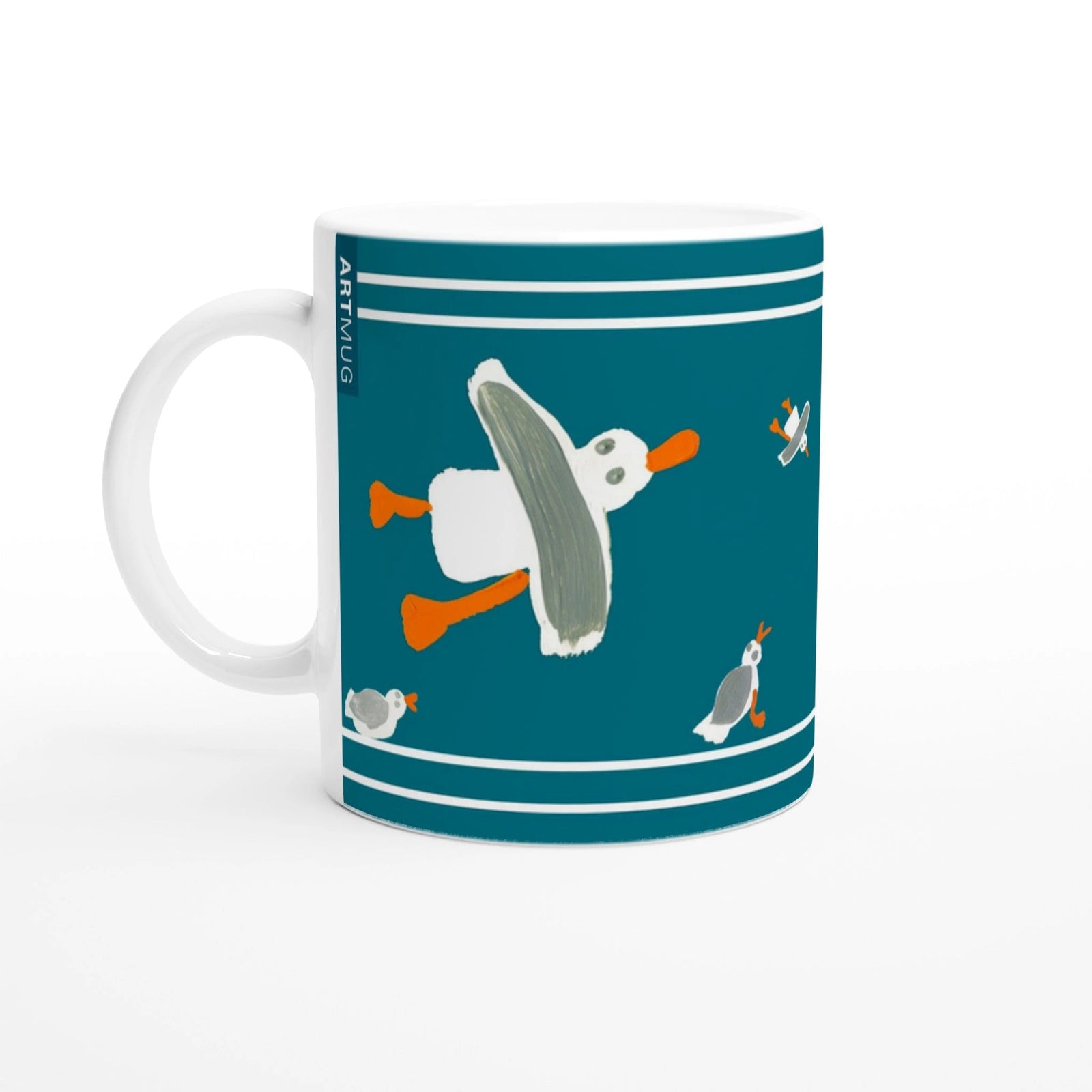 John Dyer Cornish Art Mug with Cornish Seagulls. Deep Sea Green John Dyer