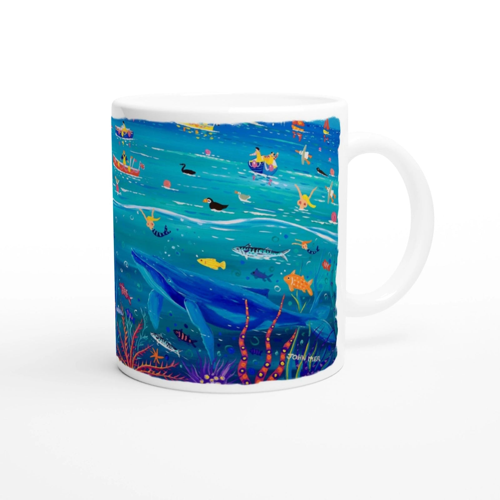 John Dyer Ceramic Cornish Art Mug. 'Underwater Wonders, Mount’s Bay Whale' John Dyer