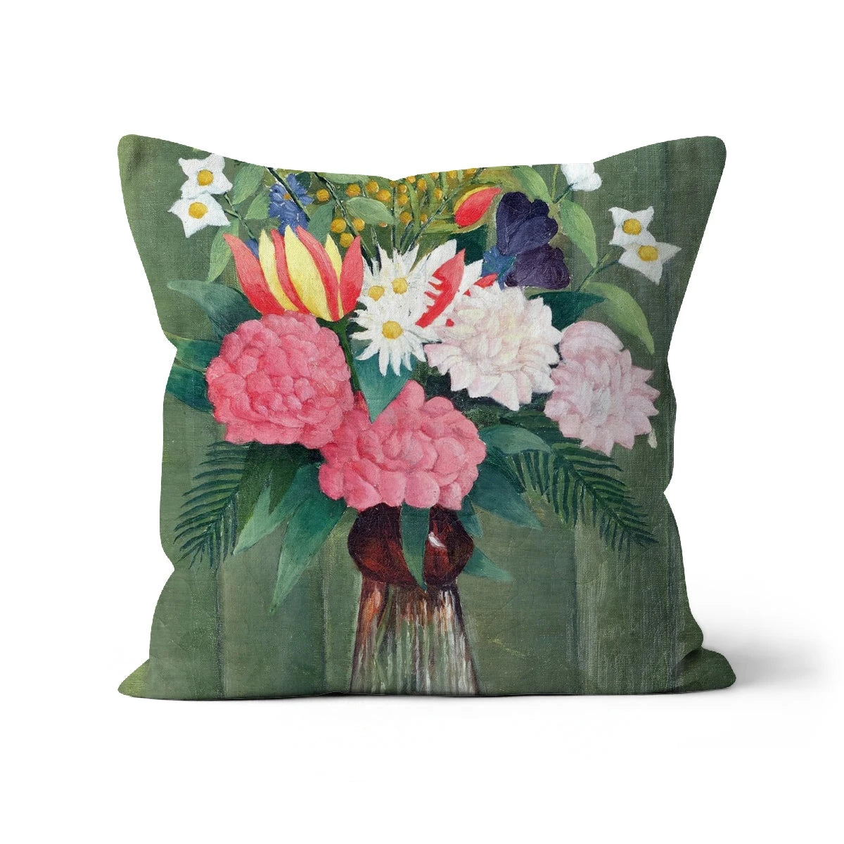 Flowers in a Vase. Classic Art Cushion by Henri Rousseau