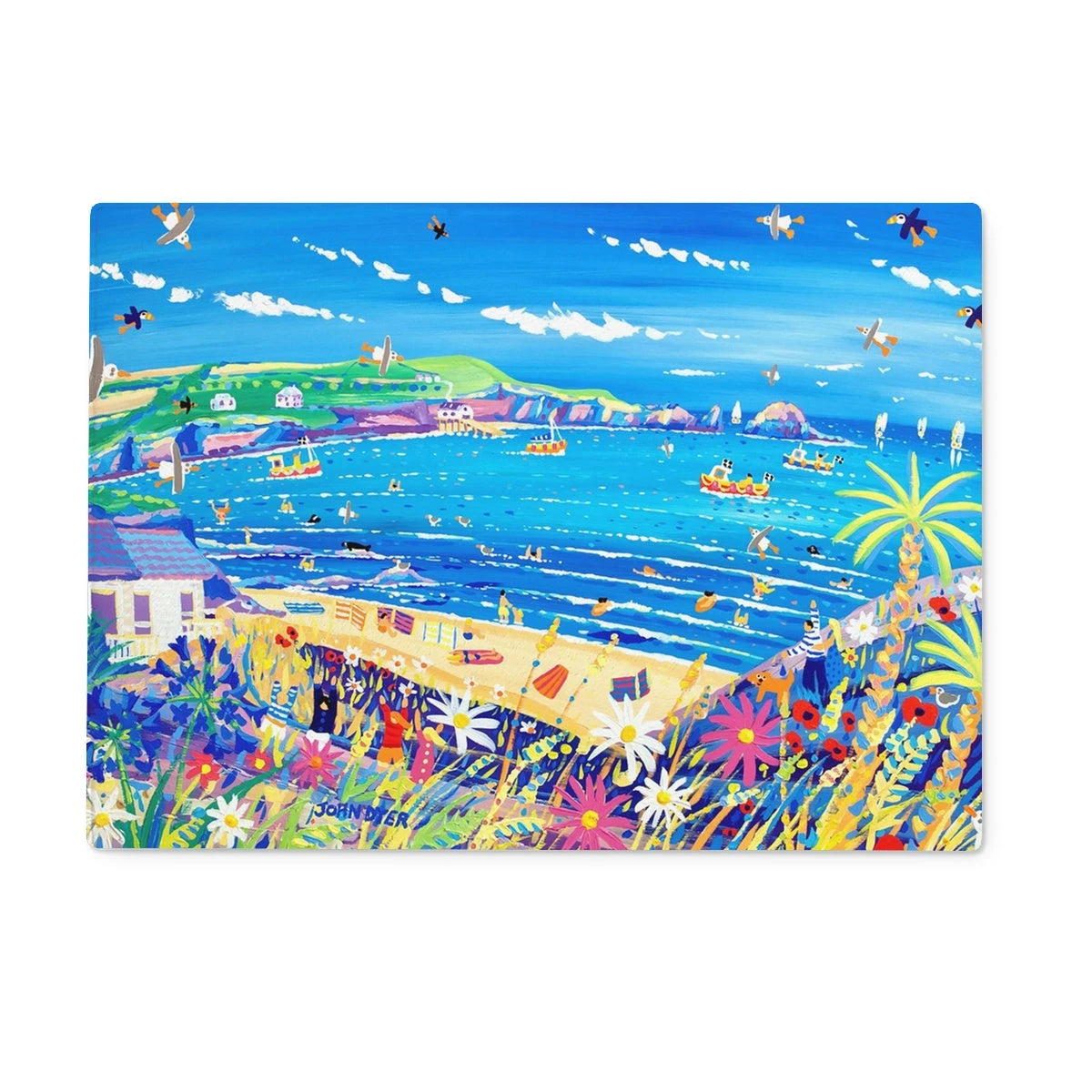 Glass Chopping Board. Mother Ivey's Bay Cornwall by John Dyer
