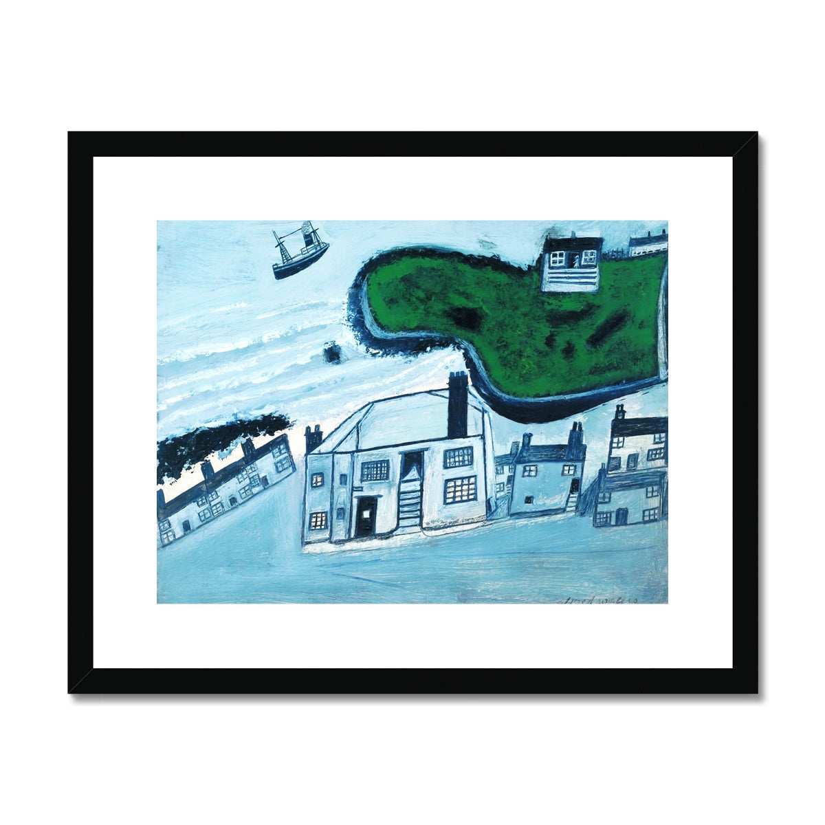 Alfred Wallis Framed Open Edition Cornish Art Print. 'The Hold House, Porthmeor Square Island, Porthmeor Beach, St Ives''. St Ives Cornwall Art Gallery Historic Art Alfred Wallis