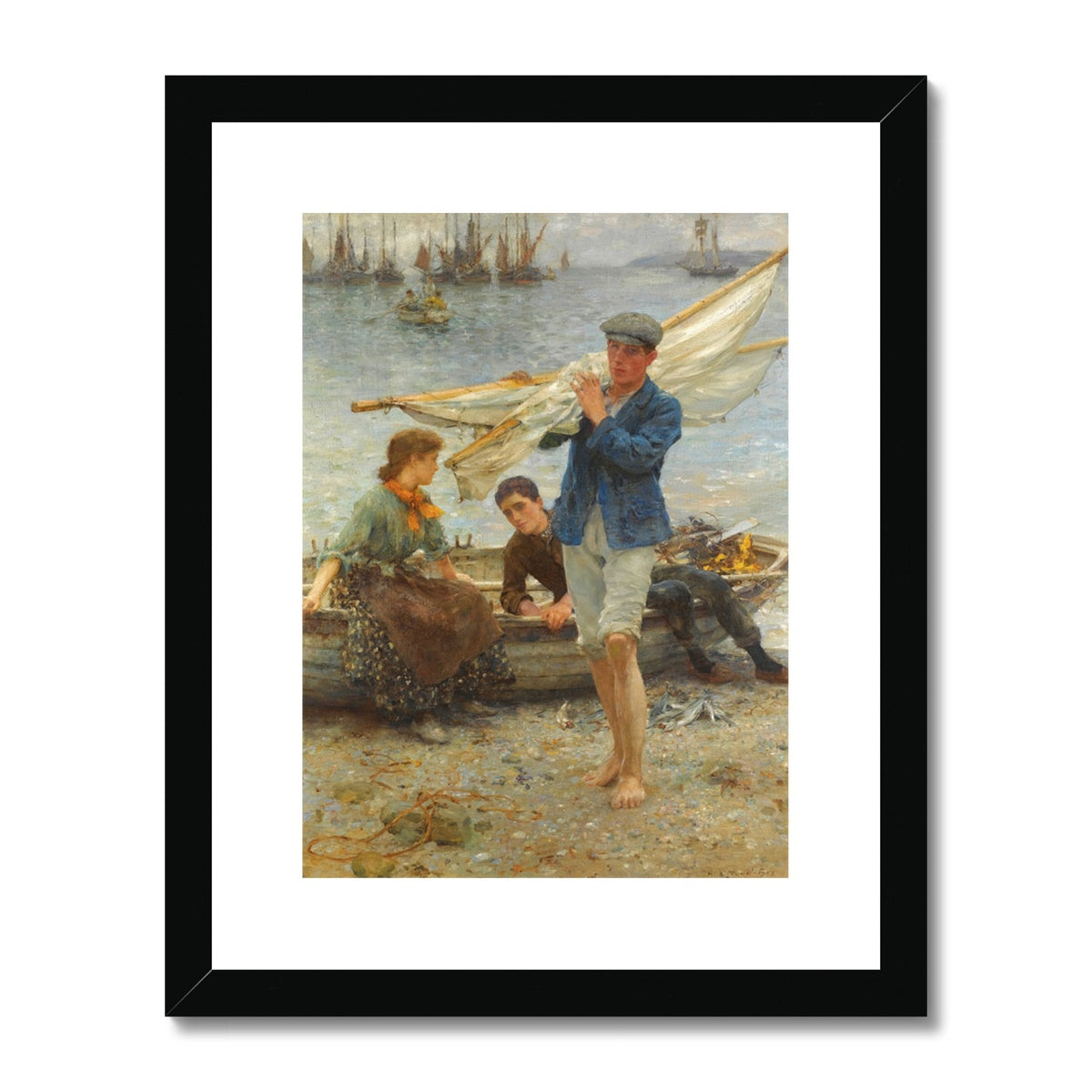 Return from Fishing by Henry Scott Tuke. Framed Open Edition Fine Art Print. Historic Art