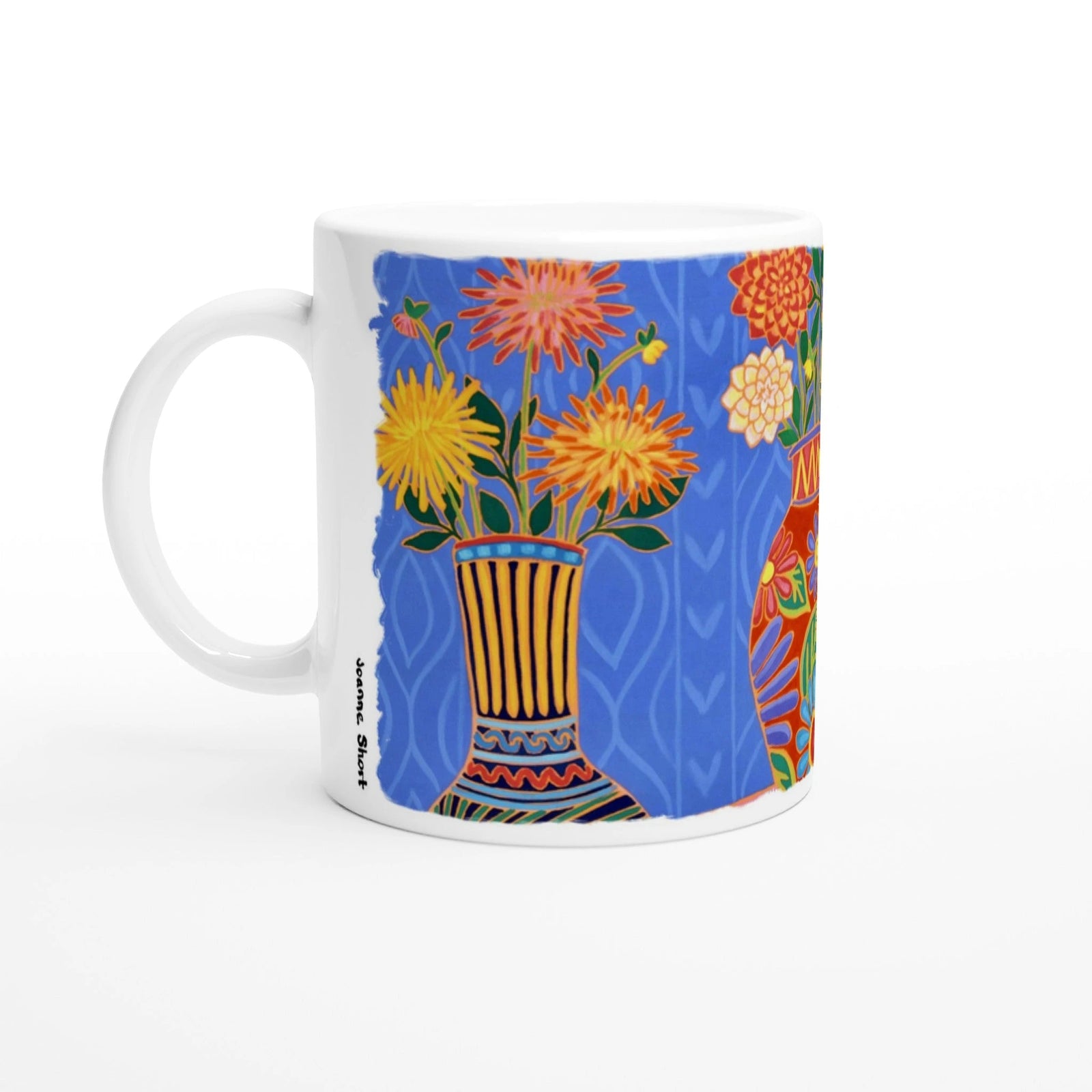 Joanne Short Ceramic Cornish Art Mug. Mexican Fiesta Flowers Joanne Short