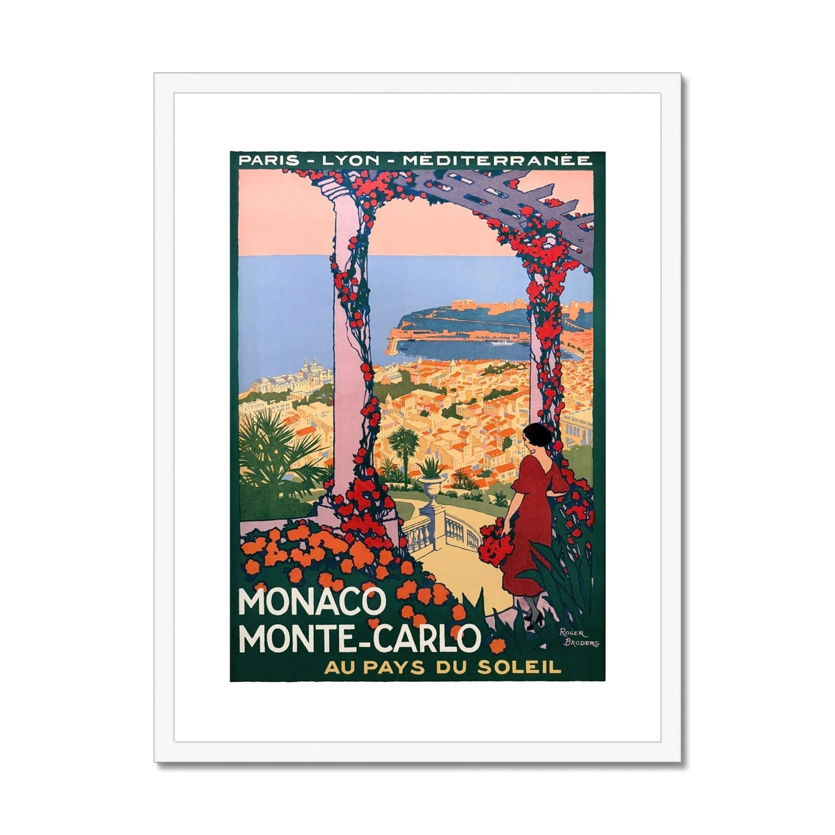 Vintage Travel Poster Print of Monte-Carlo, Monaco by Roger Broders. Open Edition Fine Art Print. Historic Art Framed and Mounted Print Roger Broders