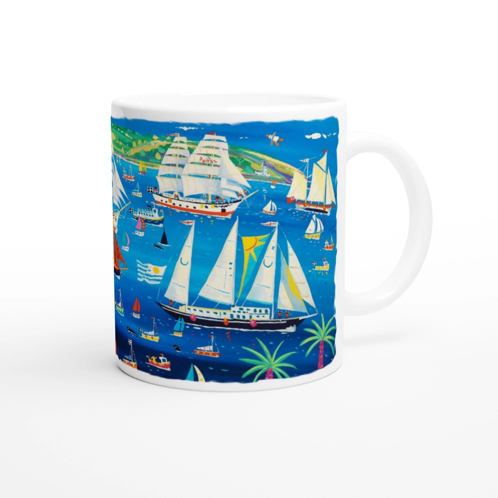 John Dyer Ceramic Cornish Art Mug. Tall Ships and Small Ships Falmouth John Dyer