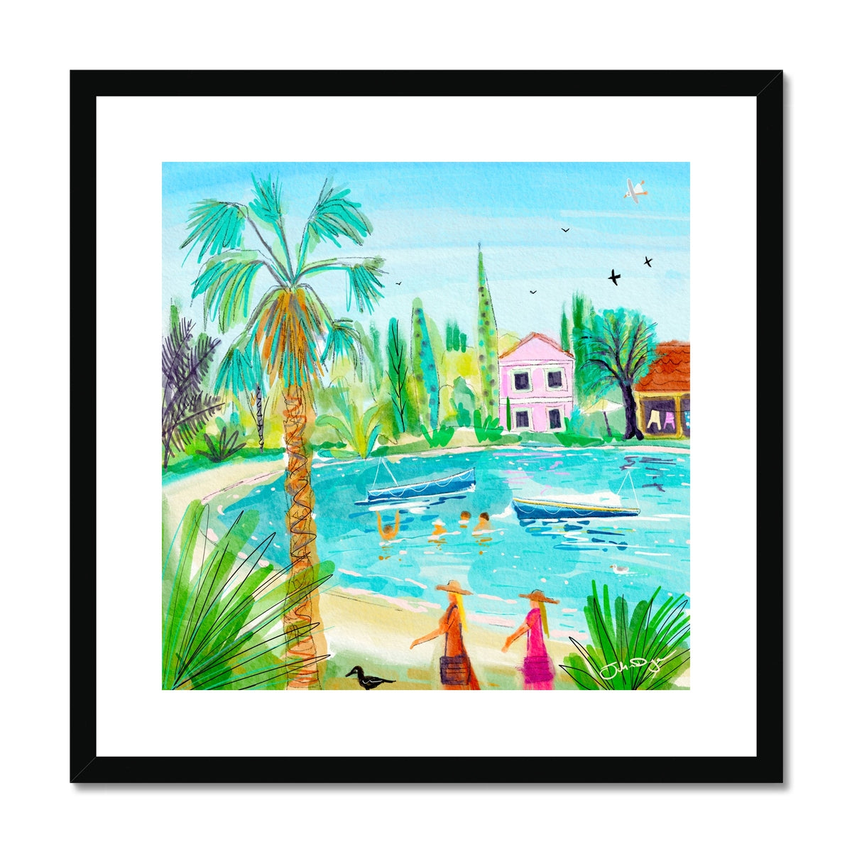 John Dyer Greece Artwork. Framed Open Edition Art Print. 'Tranquil Waters of Govino Bay, Corfu, Greece'. Greek Art Gallery