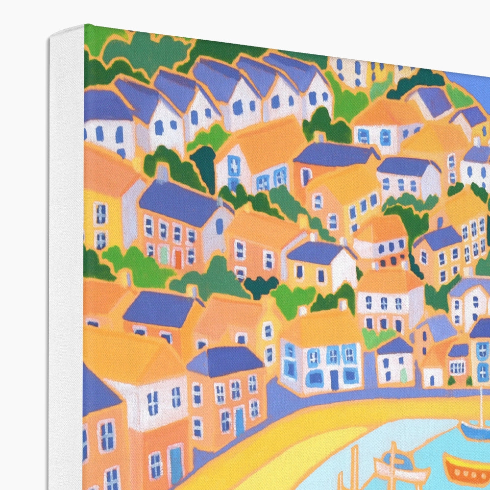 Cottage Rose Garden, Mousehole. Cornish Coastal Canvas Art Print by Joanne Short