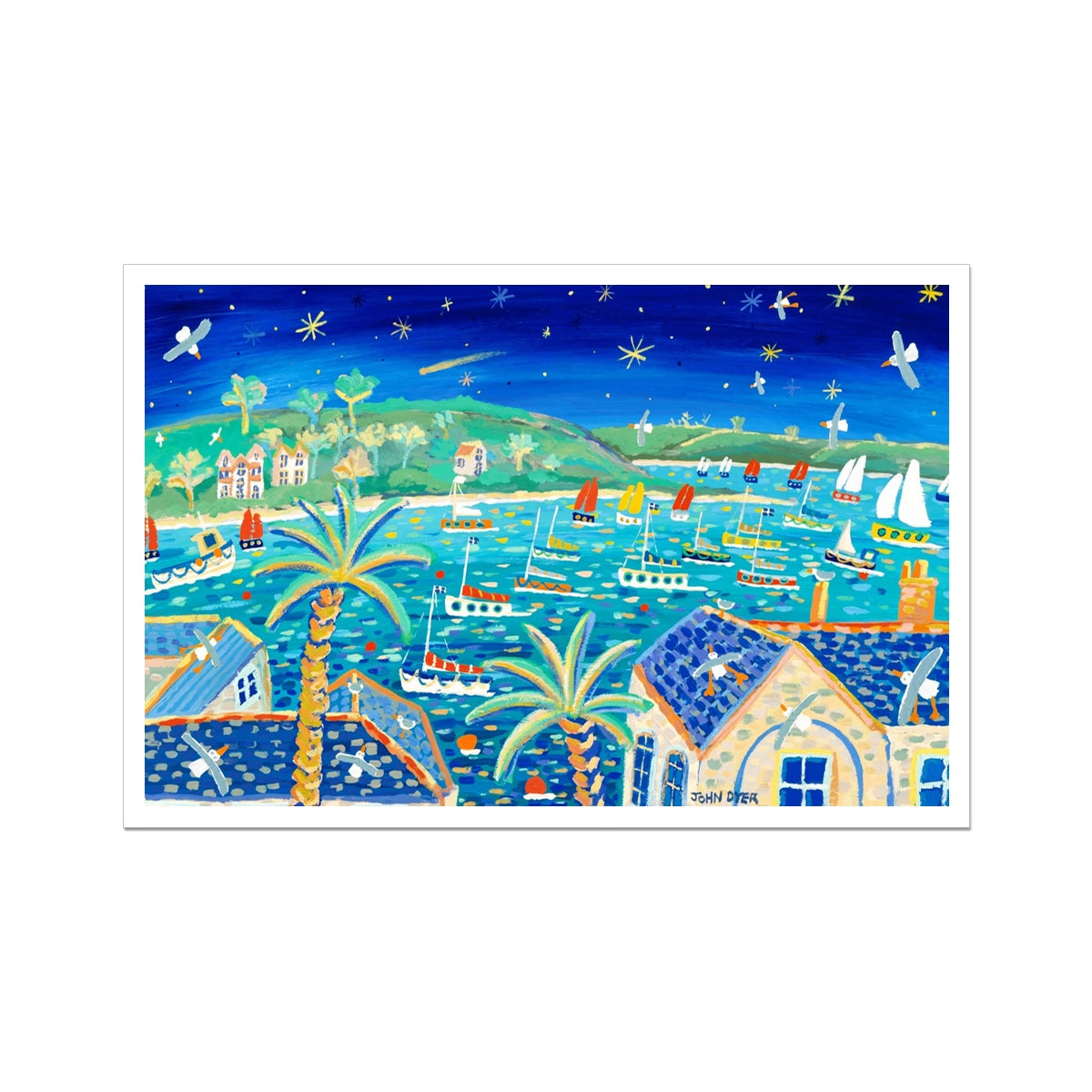 John Dyer Open Edition Cornish Art Print. 'Sailing Beneath the Comet, Falmouth, Cornwall'