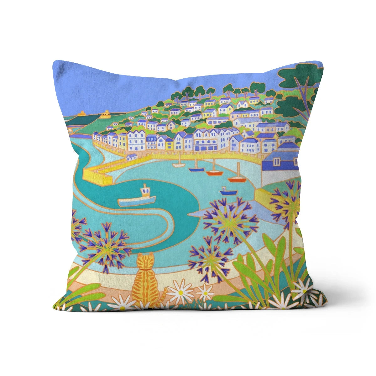 Ginger Cat on the Wall, St Mawes by Joanne Short Cushion Joanne Short