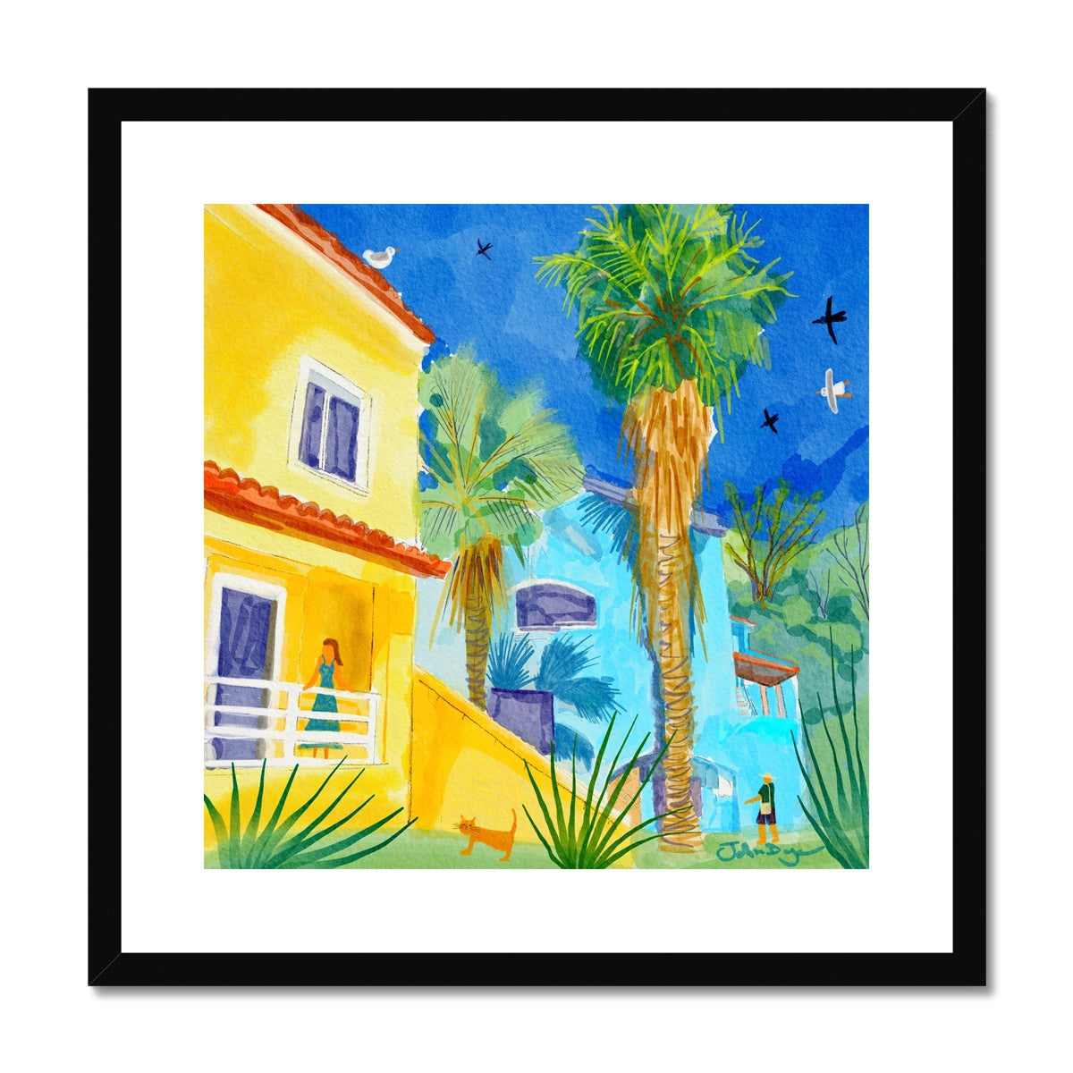 John Dyer Greece Artwork. Framed Open Edition Art Print. 'Sunlit Villa in Govino Bay, Corfu, Greece'. Greek Art Gallery