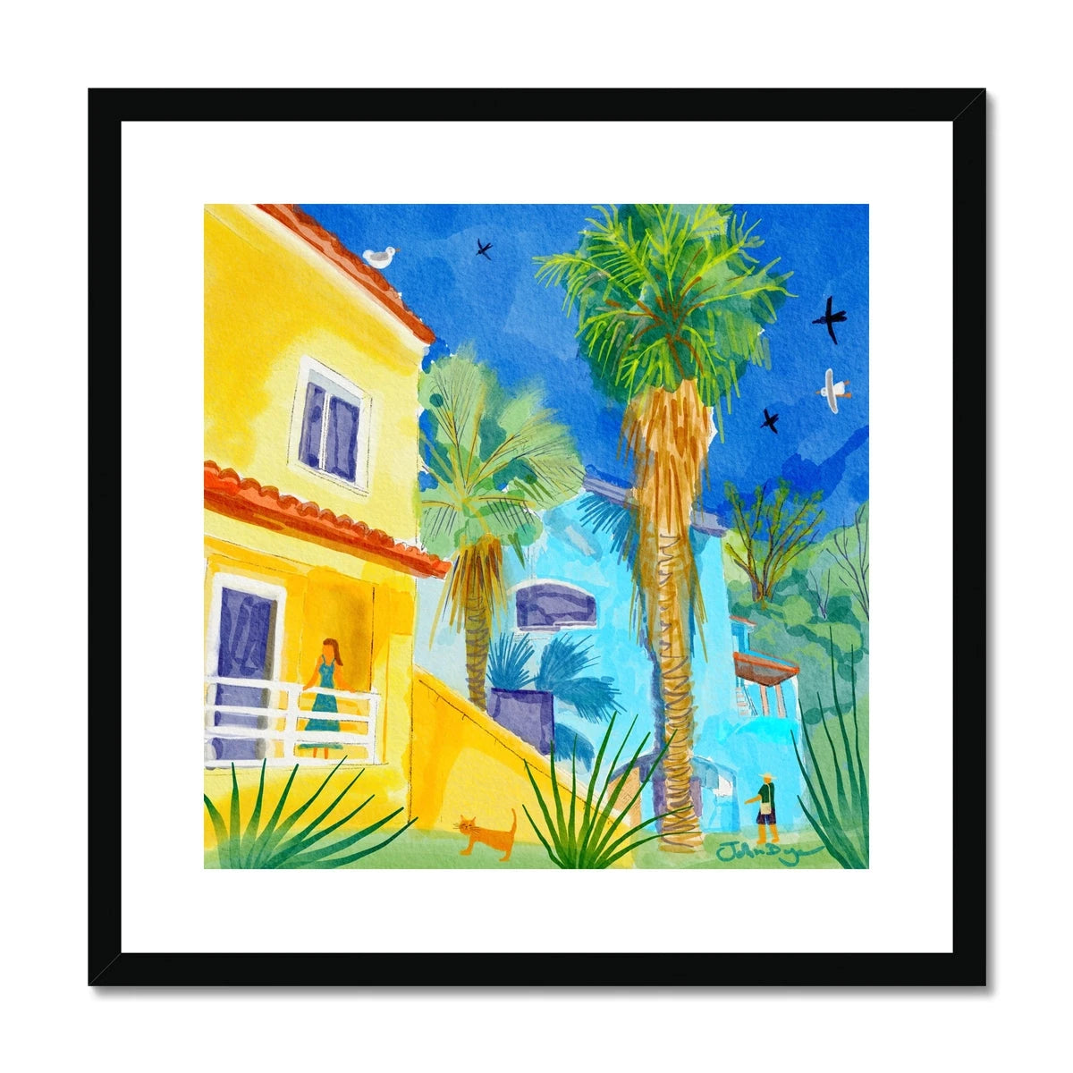 John Dyer Greece Artwork. Framed Open Edition Art Print. 'Sunlit Villa in Govino Bay, Corfu, Greece'. Greek Art Gallery John Dyer