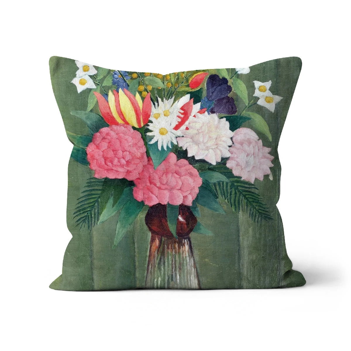Flowers in a Vase. Classic Art Cushion by Henri Rousseau