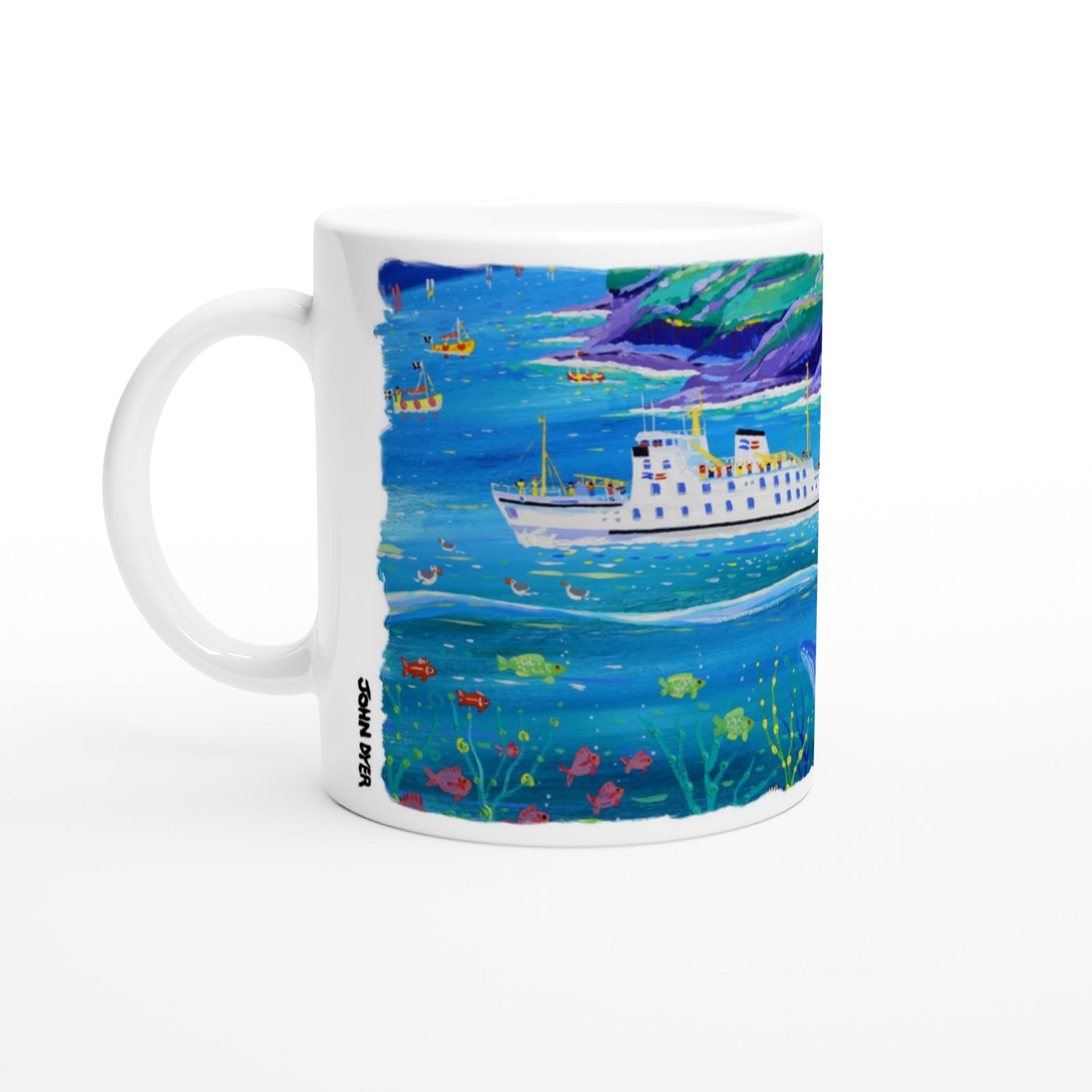 John Dyer Ceramic Cornish Art Mug. Scillonian Ferry, Botallack, Cornwall