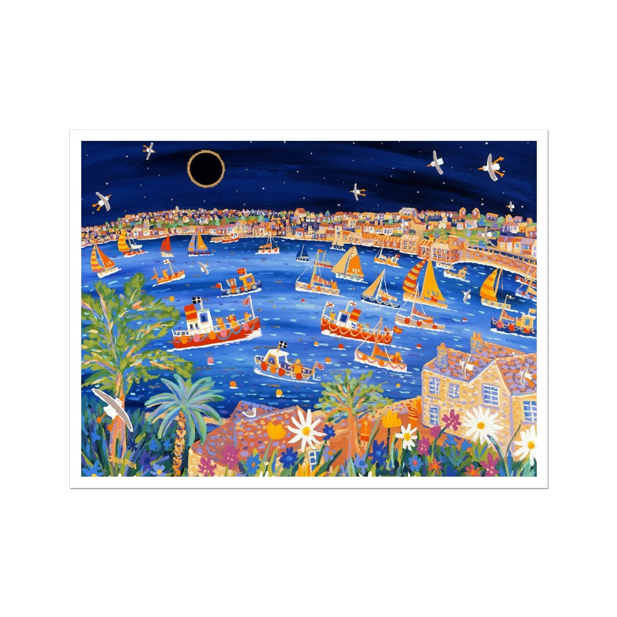 John Dyer Fine Art Beach Print 'Sailing beneath the Eclipse, Falmouth, Cornwall'. Open Edition Cornish Art Print John Dyer