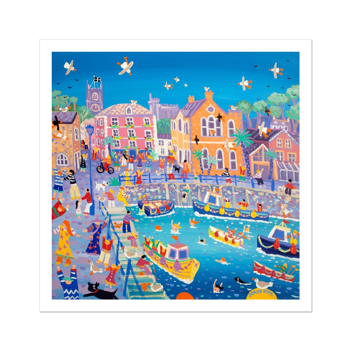 John Dyer Fine Art Print. Open Edition Cornish Art Print. 'Happy Holidays, Fowey'. Cornwall Art Gallery