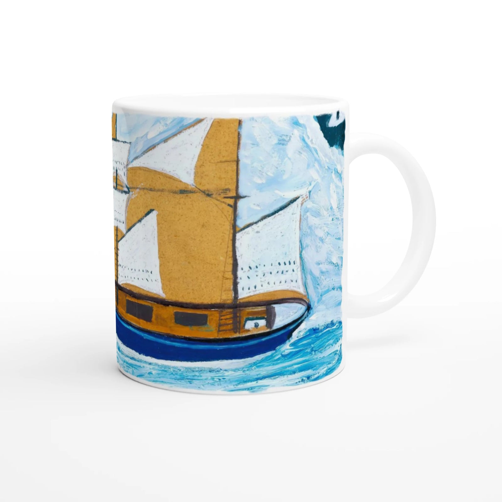 Alfred Wallis Ceramic Cornish Historical Art Masterpiece Art Mug. Paintings on Mugs Range. 'The Blue Ship'