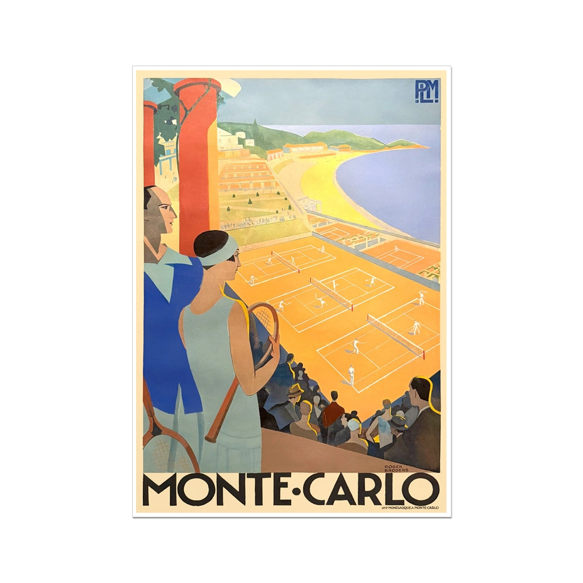 Vintage Travel Poster Print of the Monaco Monte-Carlo Masters Tennis, by Roger Broders. Open Edition Fine Art Print. Historic Art
