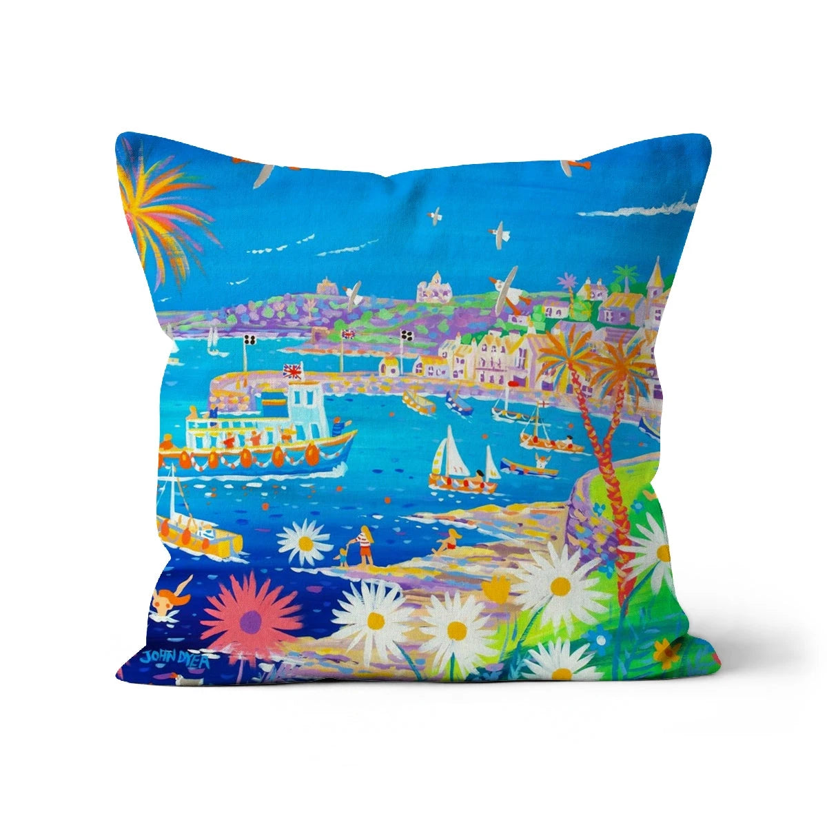 Mediterranean St Mawes, Cornwall by John Dyer Cushion John Dyer