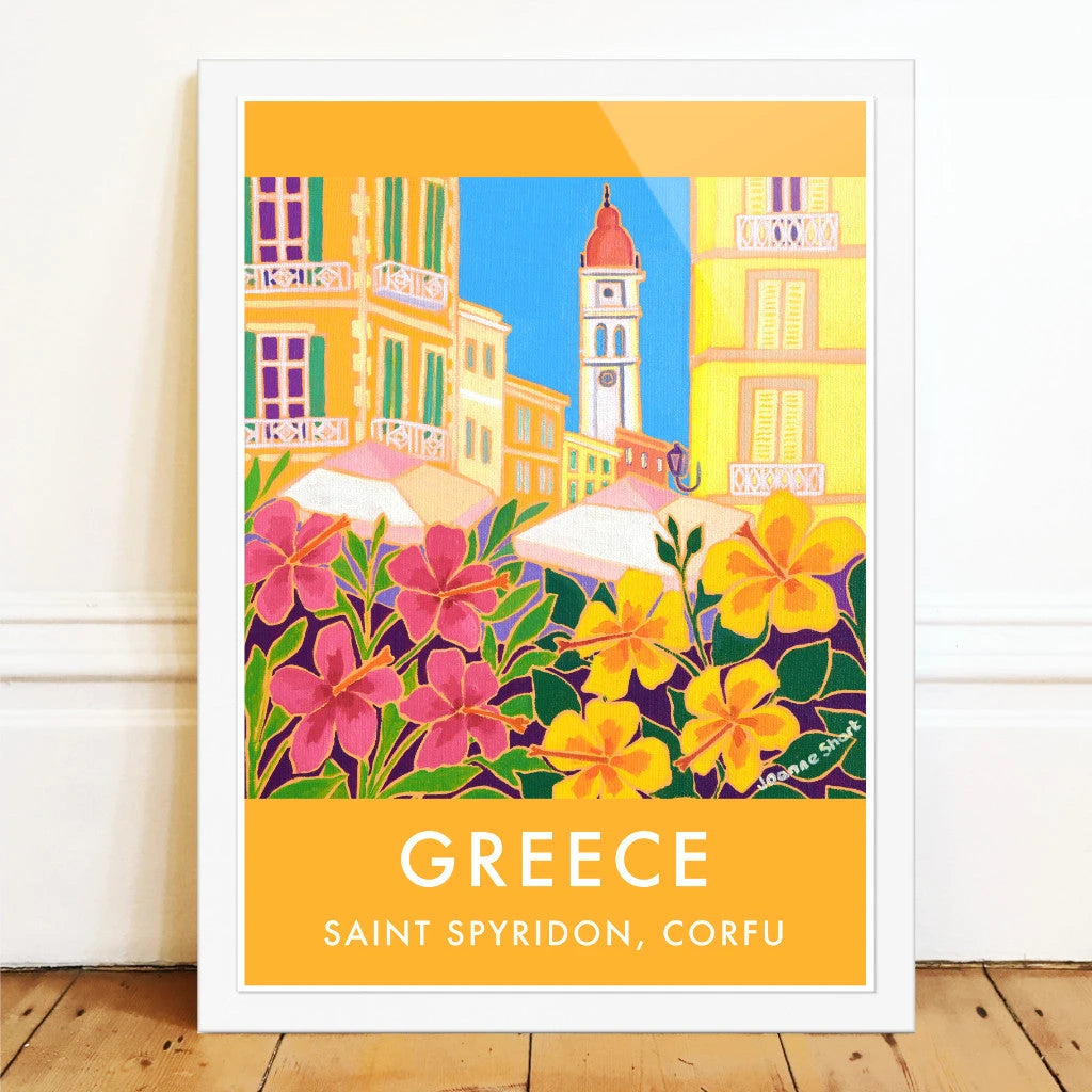 Greek Print of Saint Spyridon, Corfu Town. Vintage Style Travel Poster Art Print by Joanne Short. Greece Artwork Joanne Short