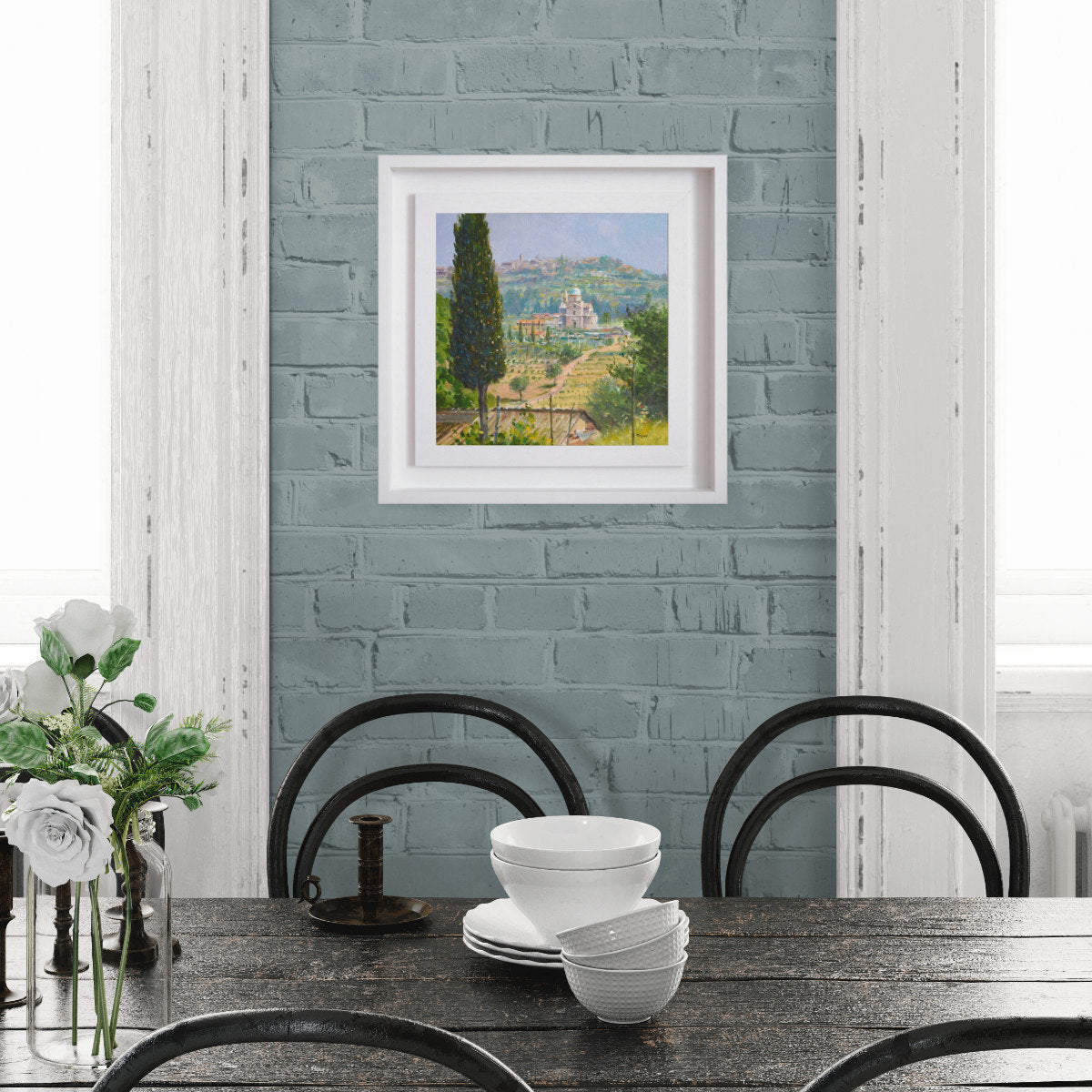 'Across the Valley to San Biagio, Montepulciano, Tuscany, Italy', 12x12 inches oil on canvas. Painting by Artist Ted Dyer. Ted Dyer