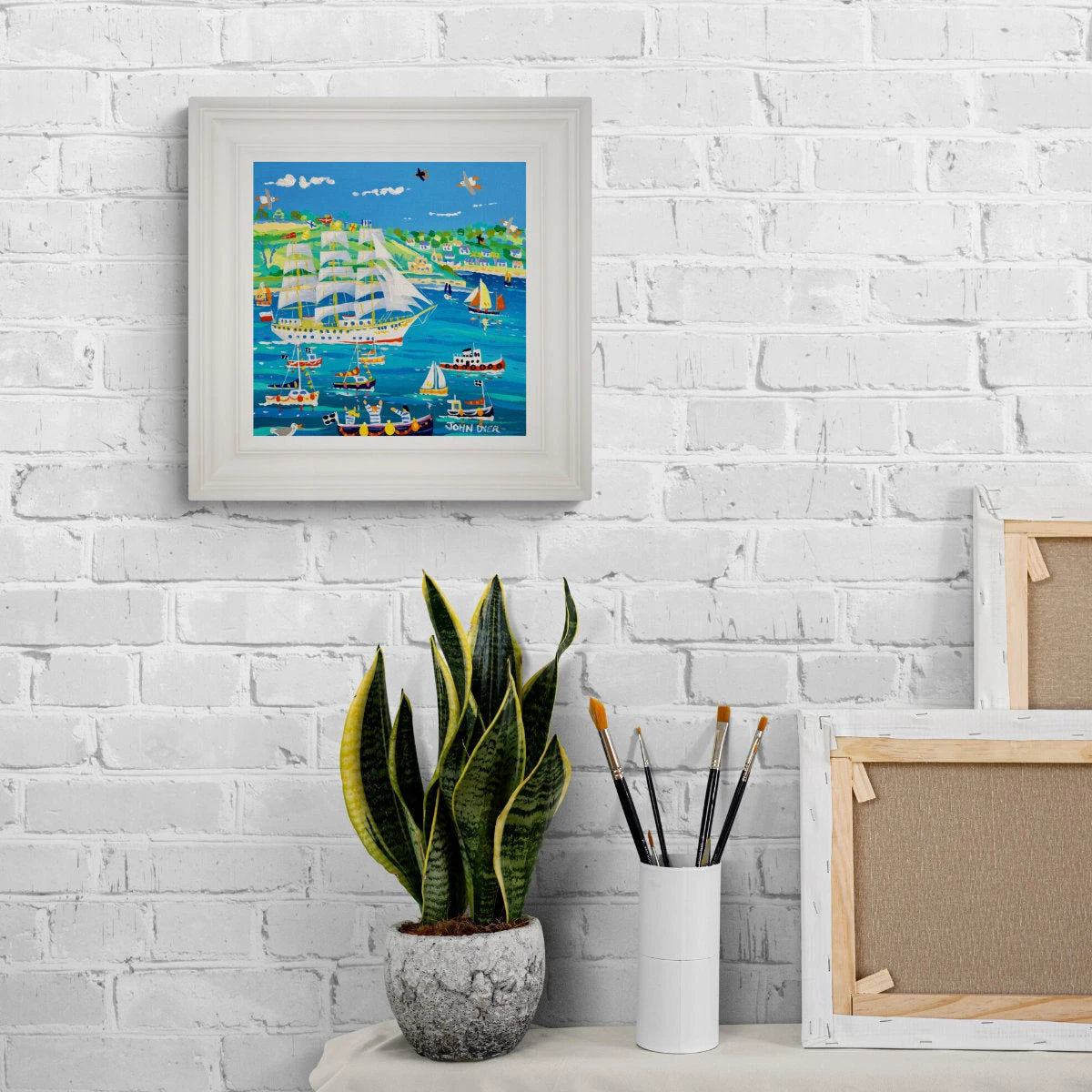 'Sailing past St Mawes, Tall Ships 2023', 12x12 inches acrylic on canvas. Paintings of Cornwall by Cornish Artist John Dyer. Cornwall Art Gallery John Dyer