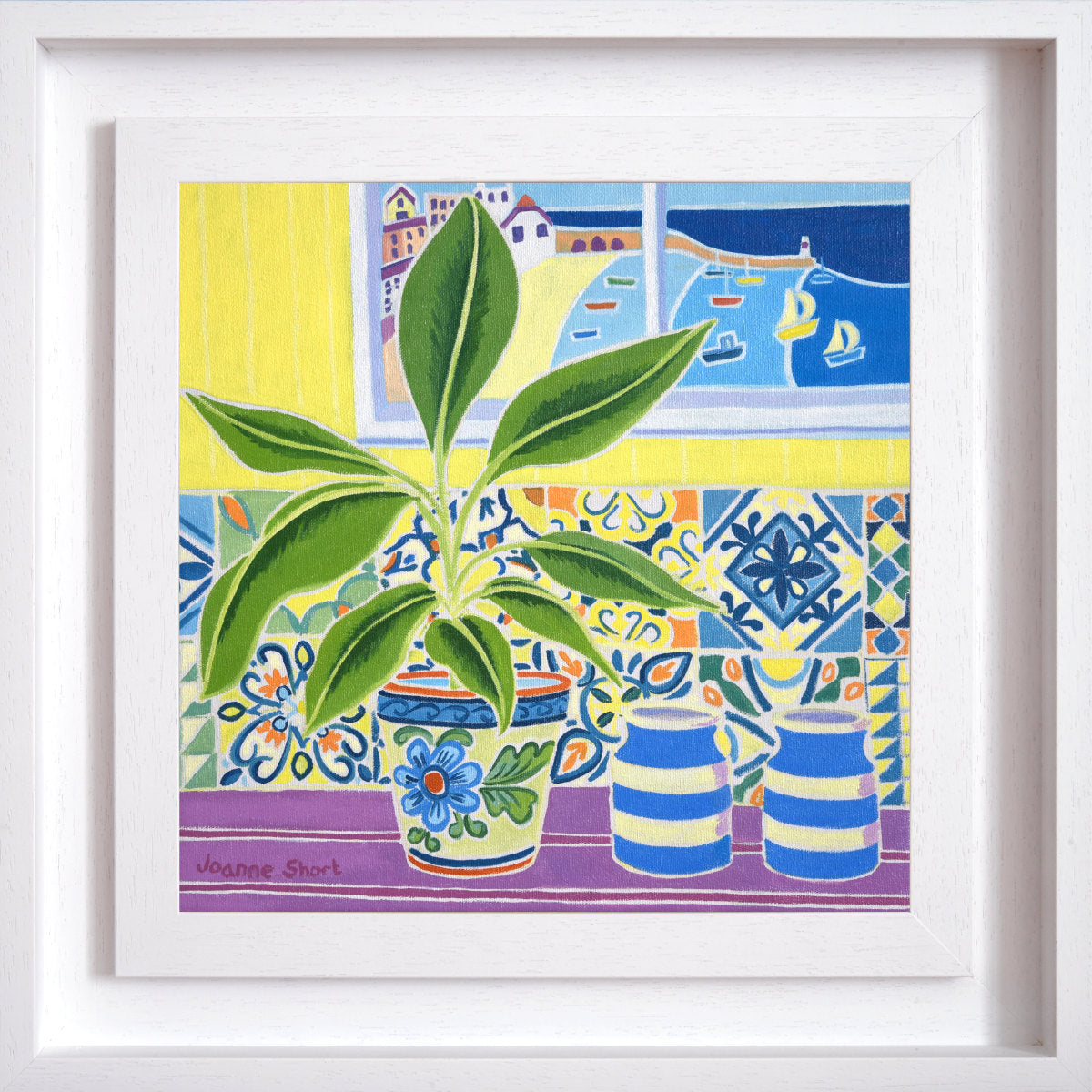 'Banana Plant in the Kitchen'. 12x12 inches Original Oil Painting on Canvas by Cornish Artist Joanne Short