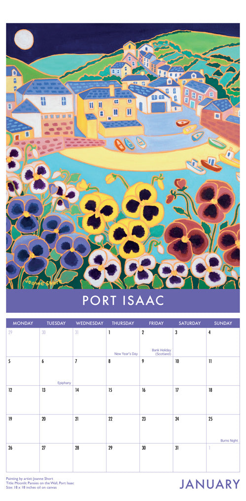 Calendar 2026. Cornwall Art Calendar by Cornish Artists John Dyer and Joanne Short. UK Dates & Holidays