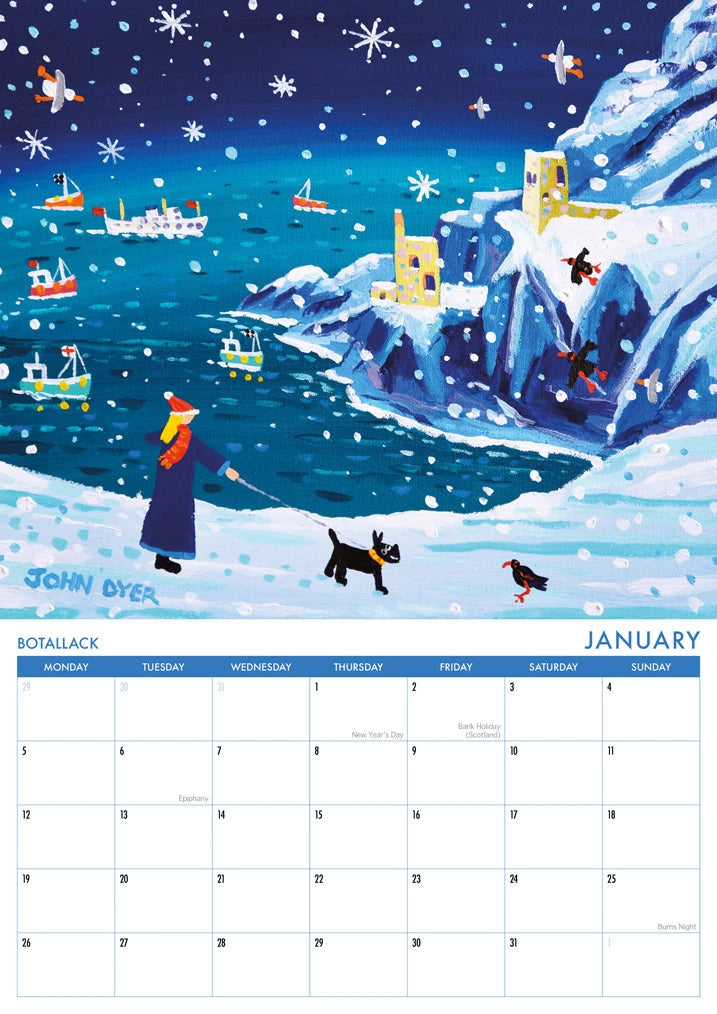 Calendar 2026. Cornwall Art Calendar by Cornish Artist John Dyer. UK Dates & Holidays John Dyer