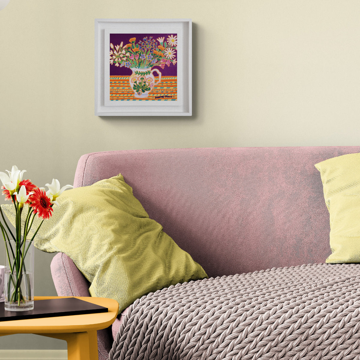 'Cornish Flowers in a Welsh Vase', 8 x 8 inches oil on canvas still life. Painting by Cornish Artist Joanne Short