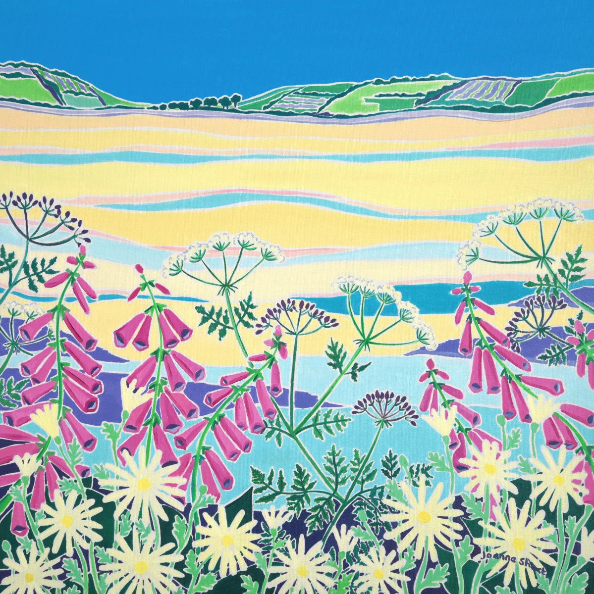'Wild Flowers at Low Tide, The Camel Estuary'. 24x24 inches oil on canvas. Painting of Cornwall by Cornish Artist Joanne Short Joanne Short