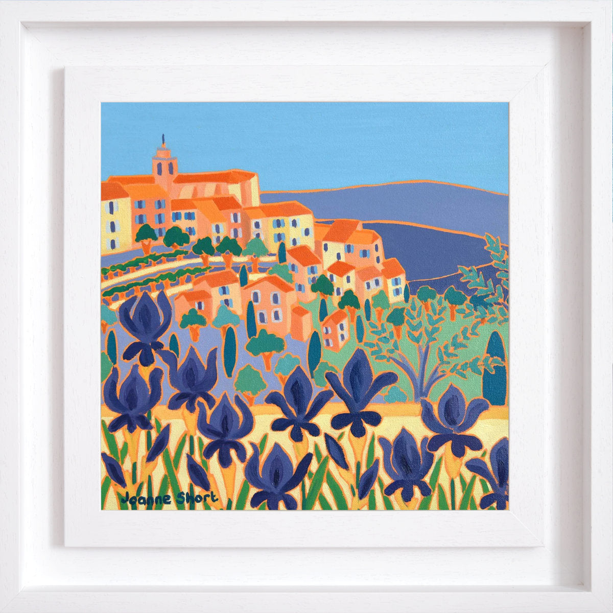 Joanne Short Painting. Purple Iris, Gordes, Provence. France. 12 x 12 inches oil on canvas