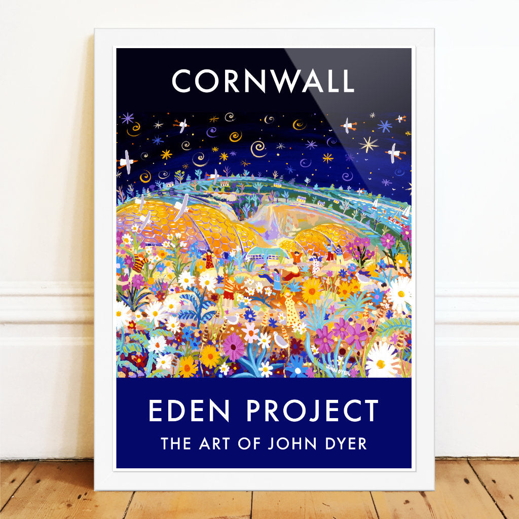 Eden Project Art Poster Print by Cornish Artist John Dyer of The Eden Project Biomes at Night
