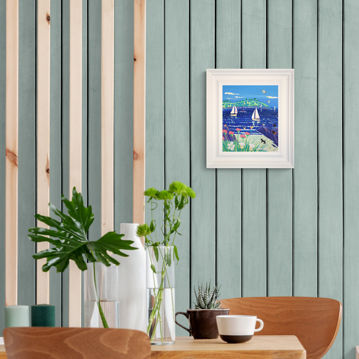 'Sailing Past Pendennis Headland, Falmouth', 12x10 inches acrylic on canvas. Coastal Painting of Cornwall. Cornish Artist John Dyer. Cornwall Art Gallery