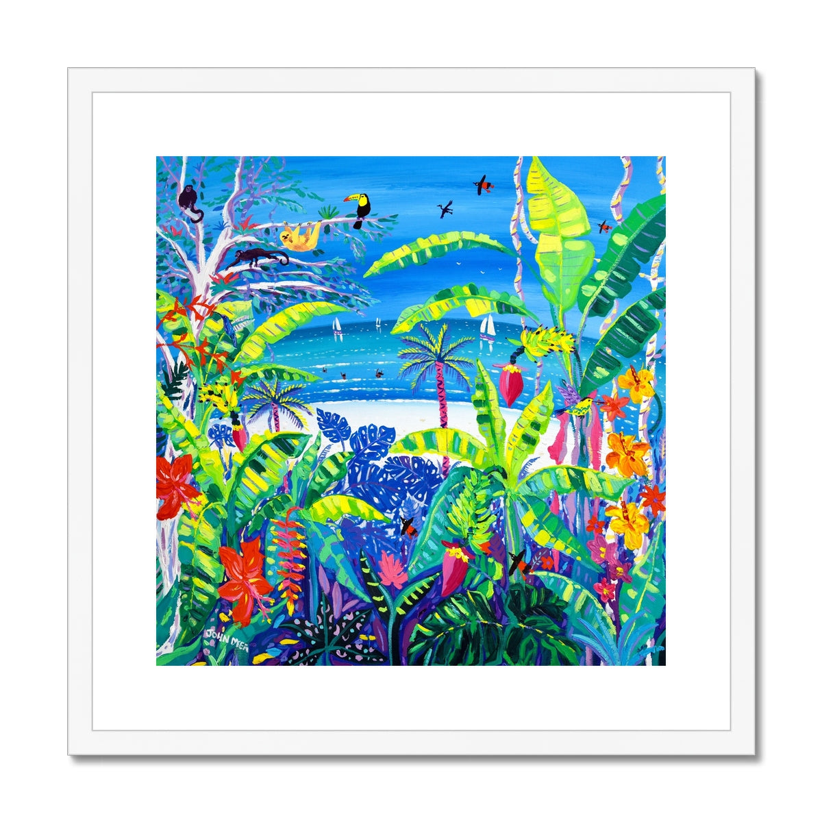 John Dyer Framed Open Edition Caribbean Rainforest Art Print. 'Tropical Banana Wildlife Beach, Costa Rica'.