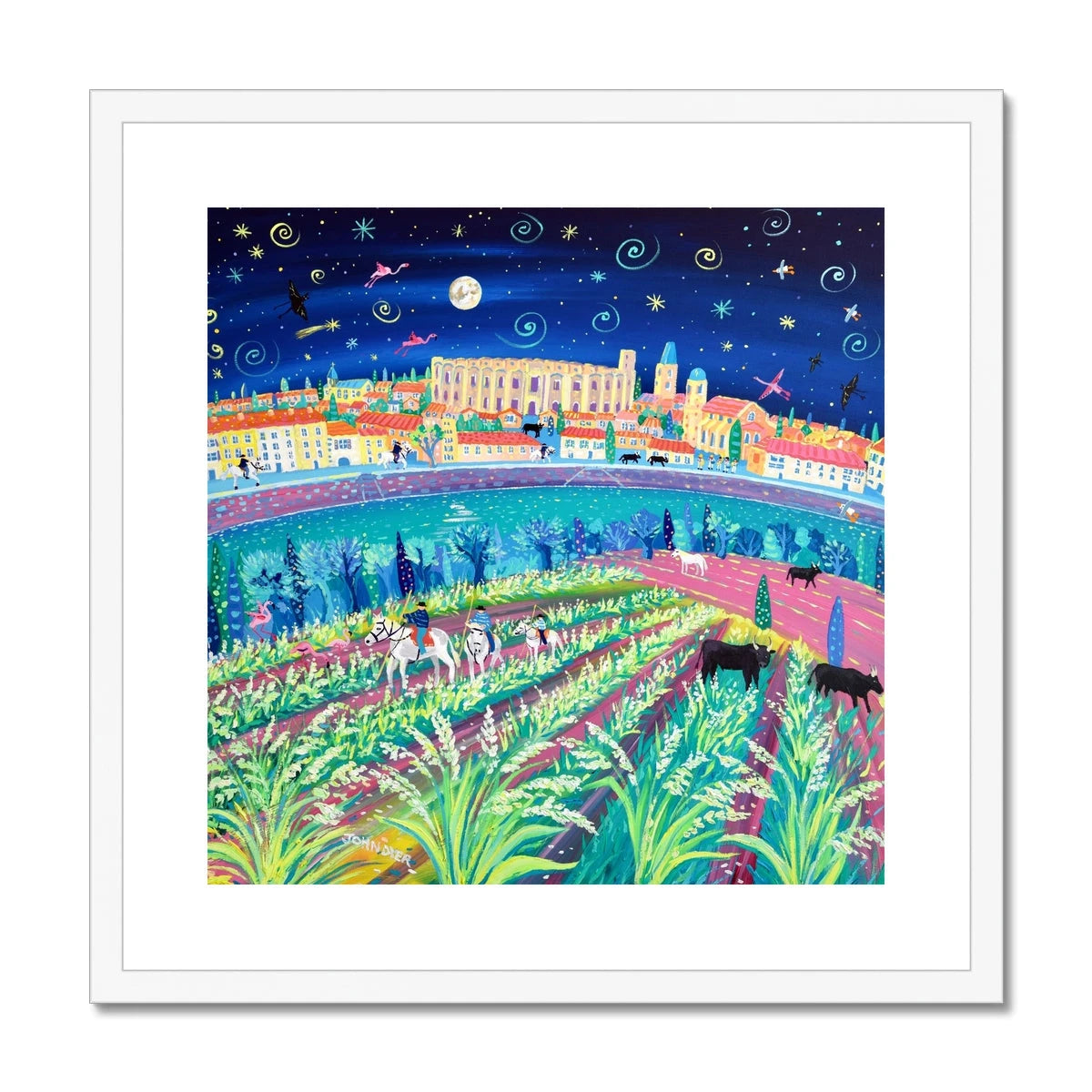 John Dyer Framed Open Edition French Art Print. 'Rice Harvest Festival, Arles, Camargue, Provence'. John Dyer