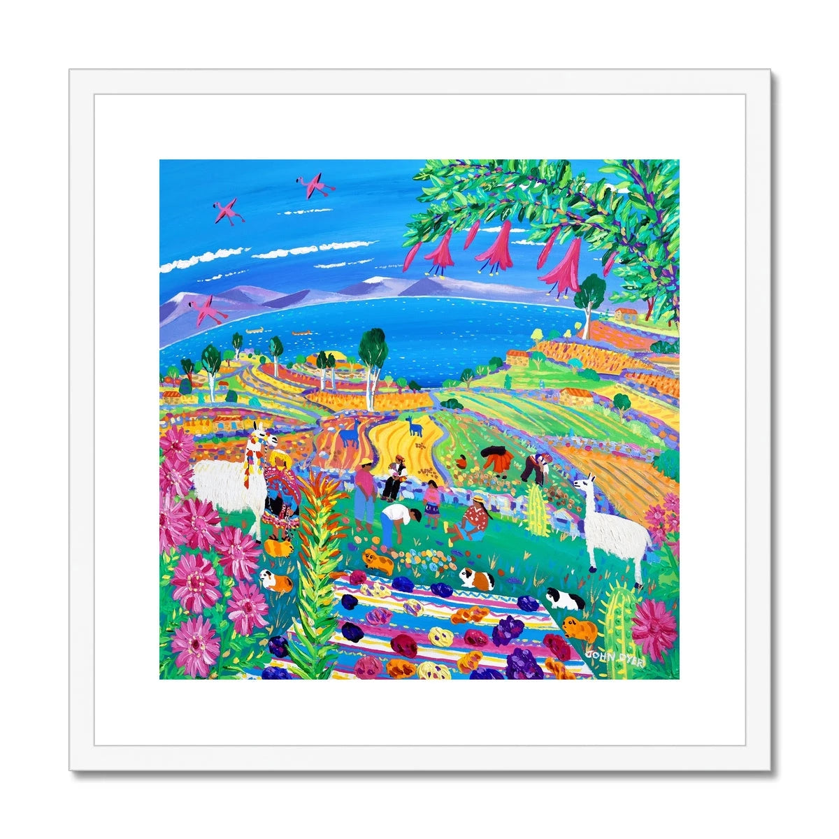 John Dyer Framed Open Edition Peruvian Art Print. 'Colourful Potato Fiesta on Taquile Island, Peru. John Dyer