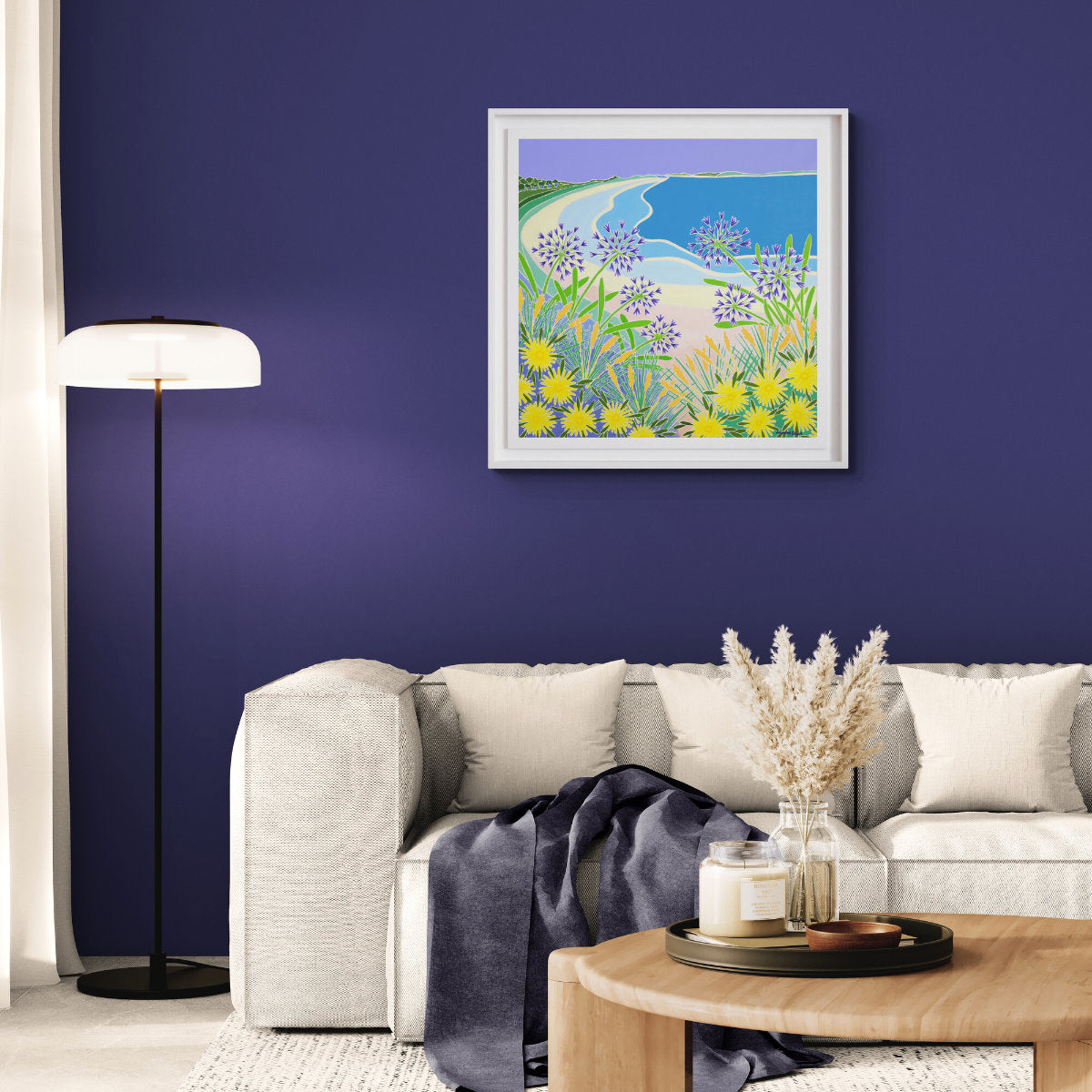 'Looking Through the Agapanthus, Pentle Bay, Tresco', 30x30 inches oil on canvas. Original Painting by Cornish Artist Joanne Short