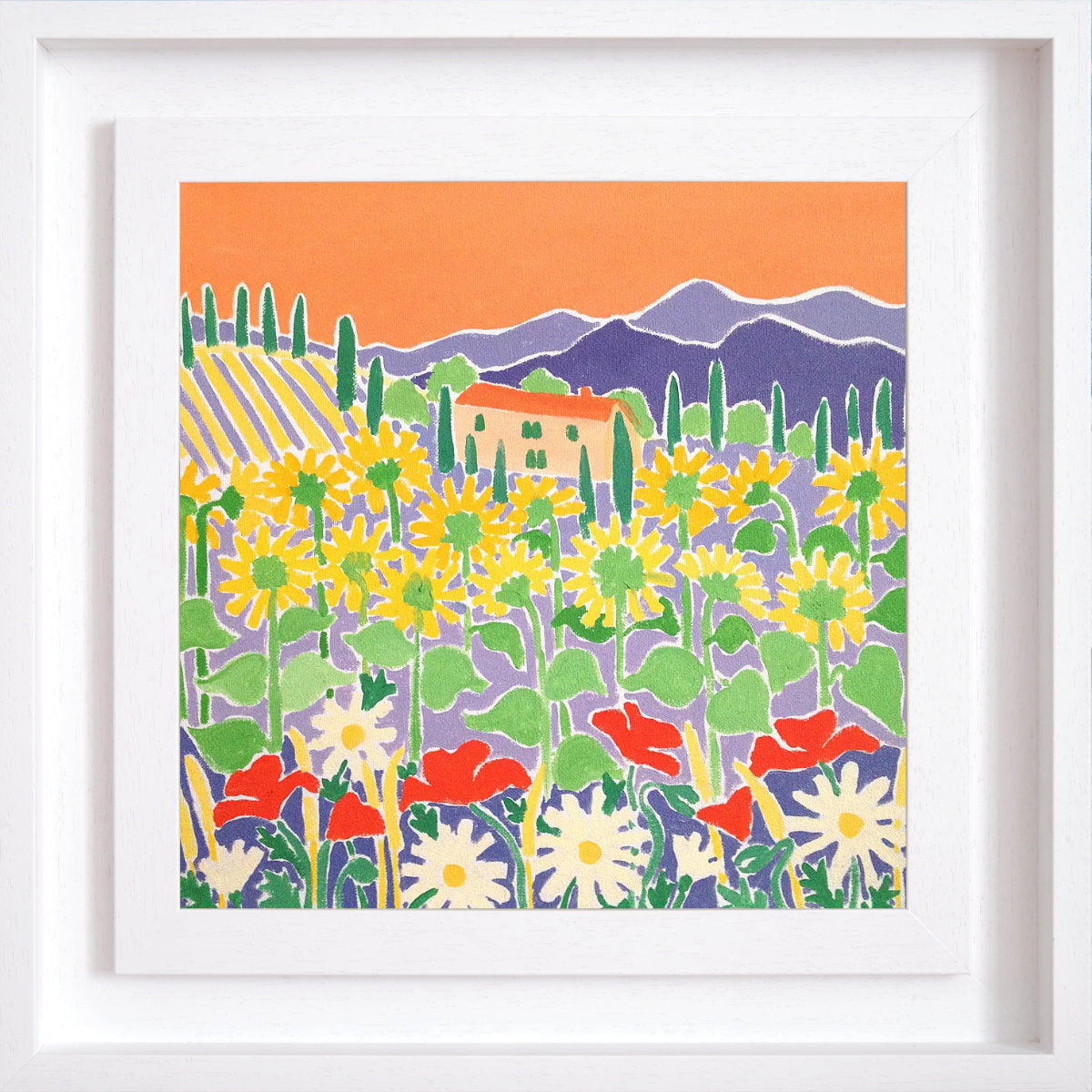 Mountain Flower Garden Sunset, Italy. Original Landscape Painting by Joanne Short. 12 x 12 inches oil on canvas