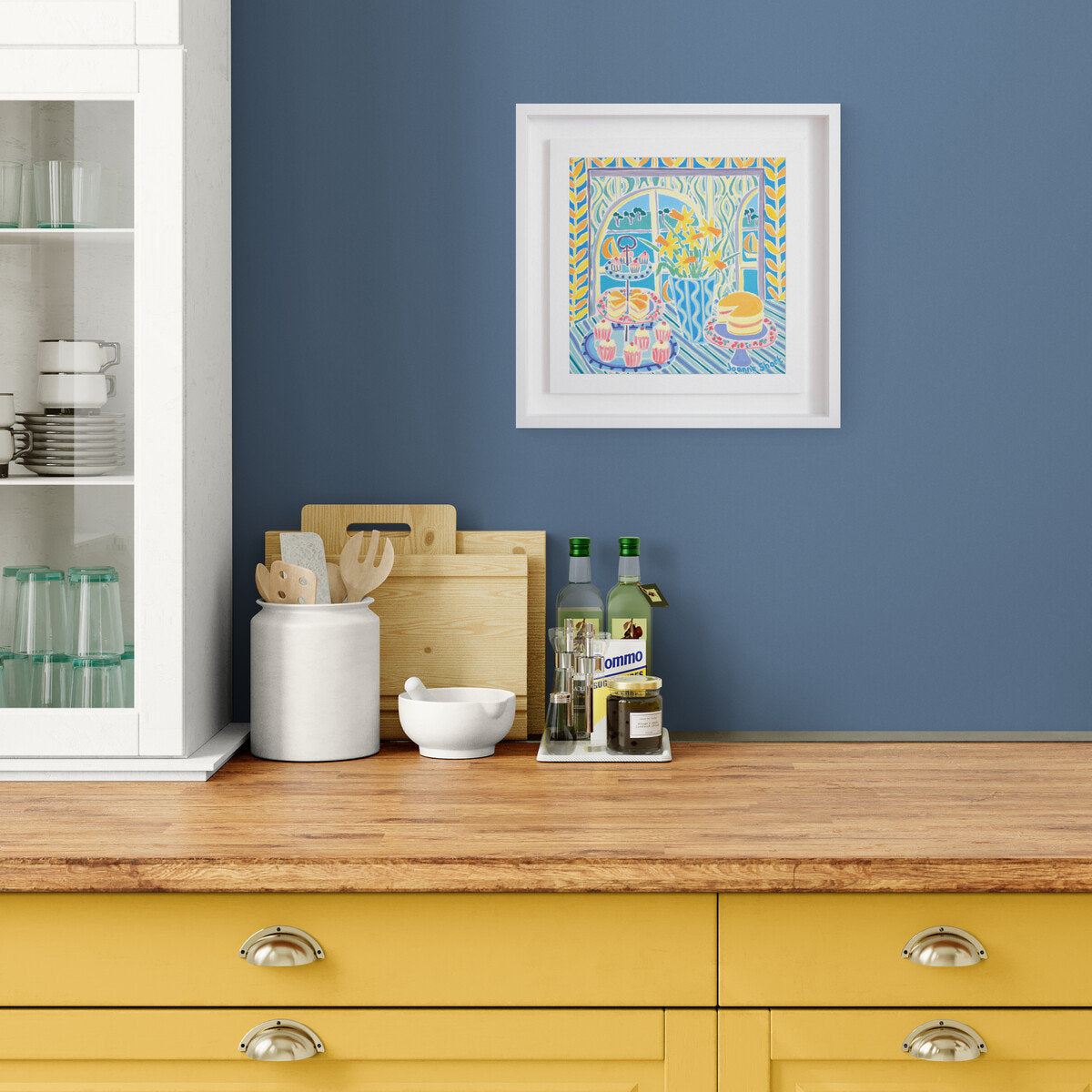 Original still life painting by Joanne Short. Cakes on Plates, Falmouth.