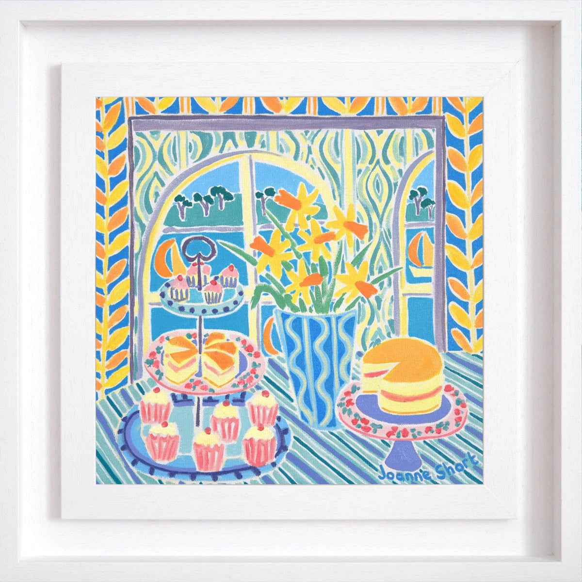 Original still life painting by Joanne Short. Cakes on Plates, Falmouth. Joanne Short