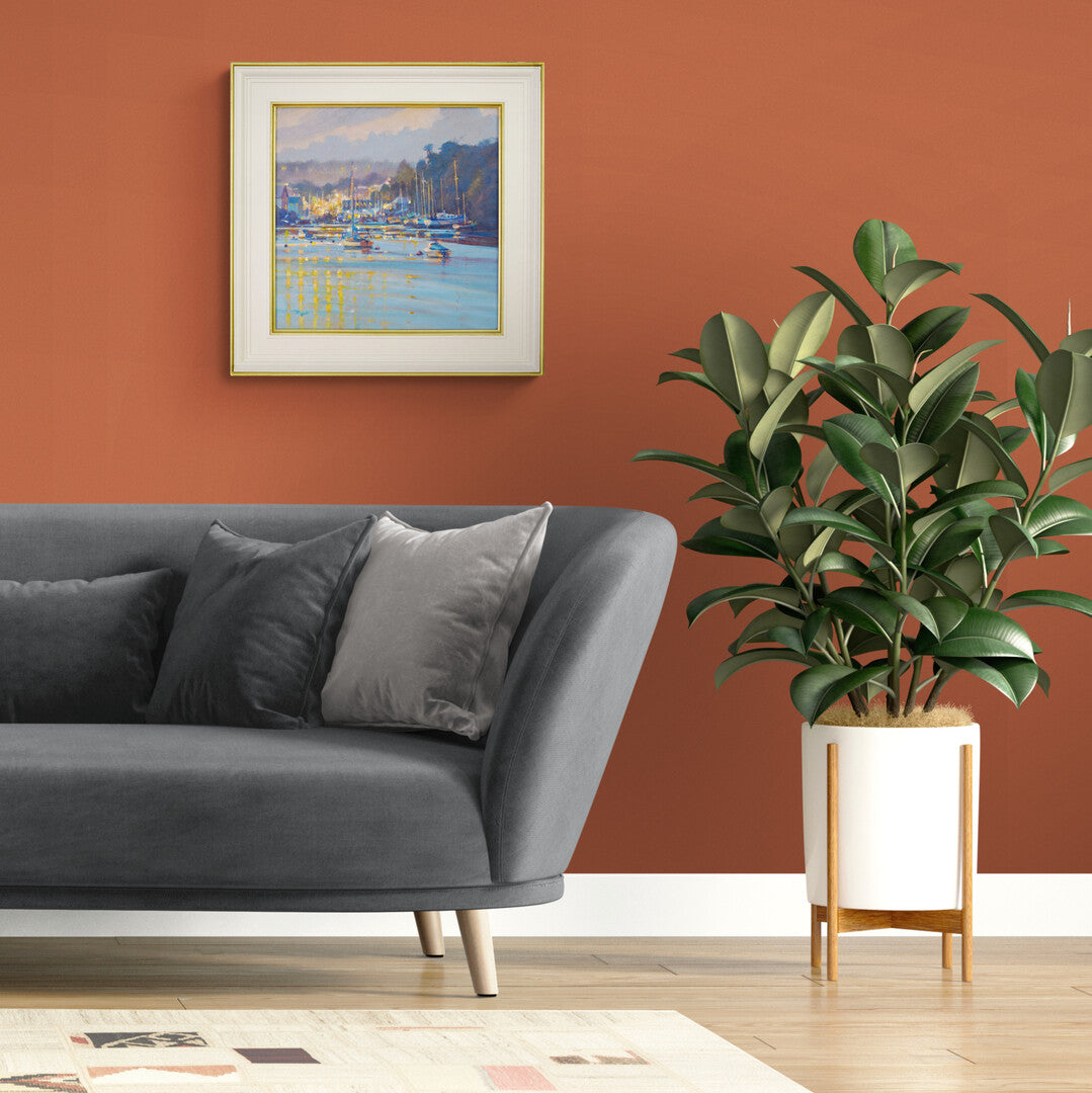 'Reflections at High Tide, Penryn River', 14x14 inches oil on canvas. Seascape Painting by Cornish Artist Ted Dyer.