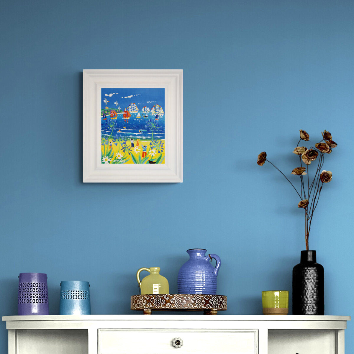 'Racing Past the Beach, Falmouth Tall Ships 2023', 12x10 inches acrylic on canvas. Paintings of Cornwall. Cornish Artist John Dyer. Cornwall Art Gallery