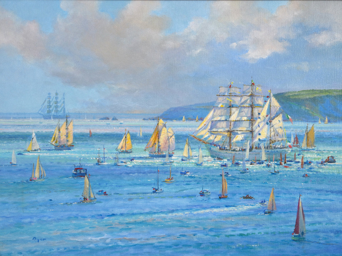 'Sailing out from Falmouth (Funchal Tall Ships Regatta)', 18x24 inches Original Art Oil on Canvas. Seascape Painting of Cornwall by Artist Ted Dyer. Ted Dyer