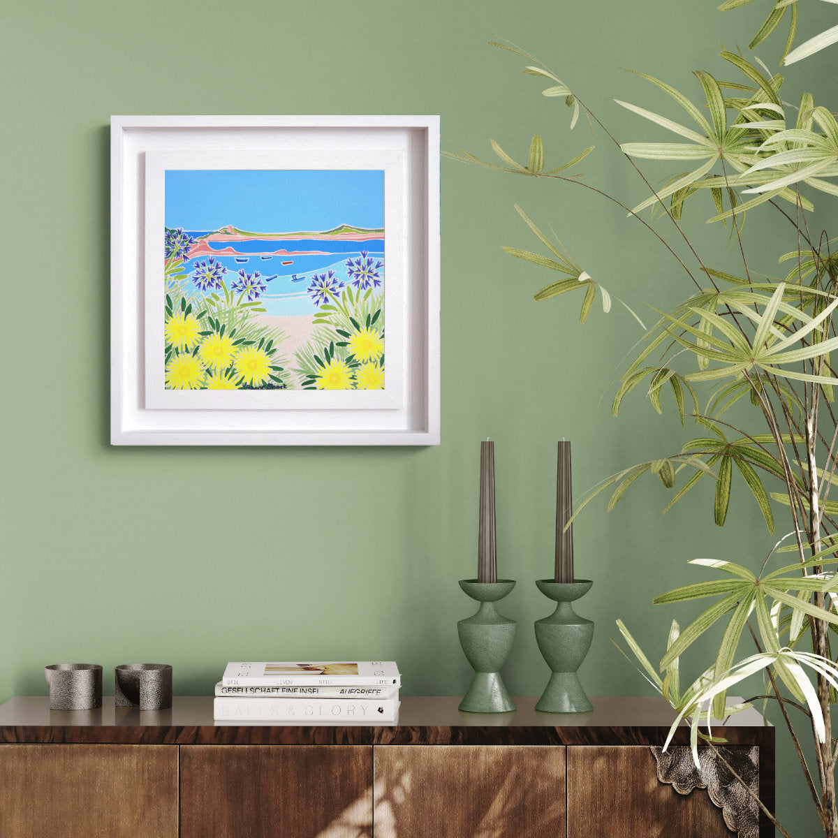 'Shallow Waters and Scilly Flowers, Tresco'. 12x12 inches Original Oil Painting on Canvas by Cornish Artist Joanne Short