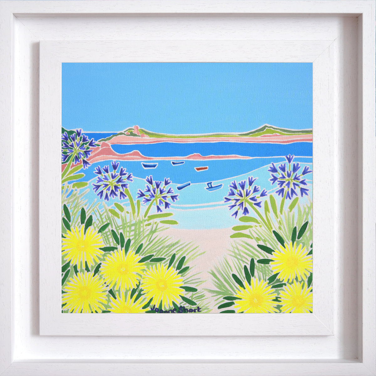 'Shallow Waters and Scilly Flowers, Tresco'. 12x12 inches Original Oil Painting on Canvas by Cornish Artist Joanne Short