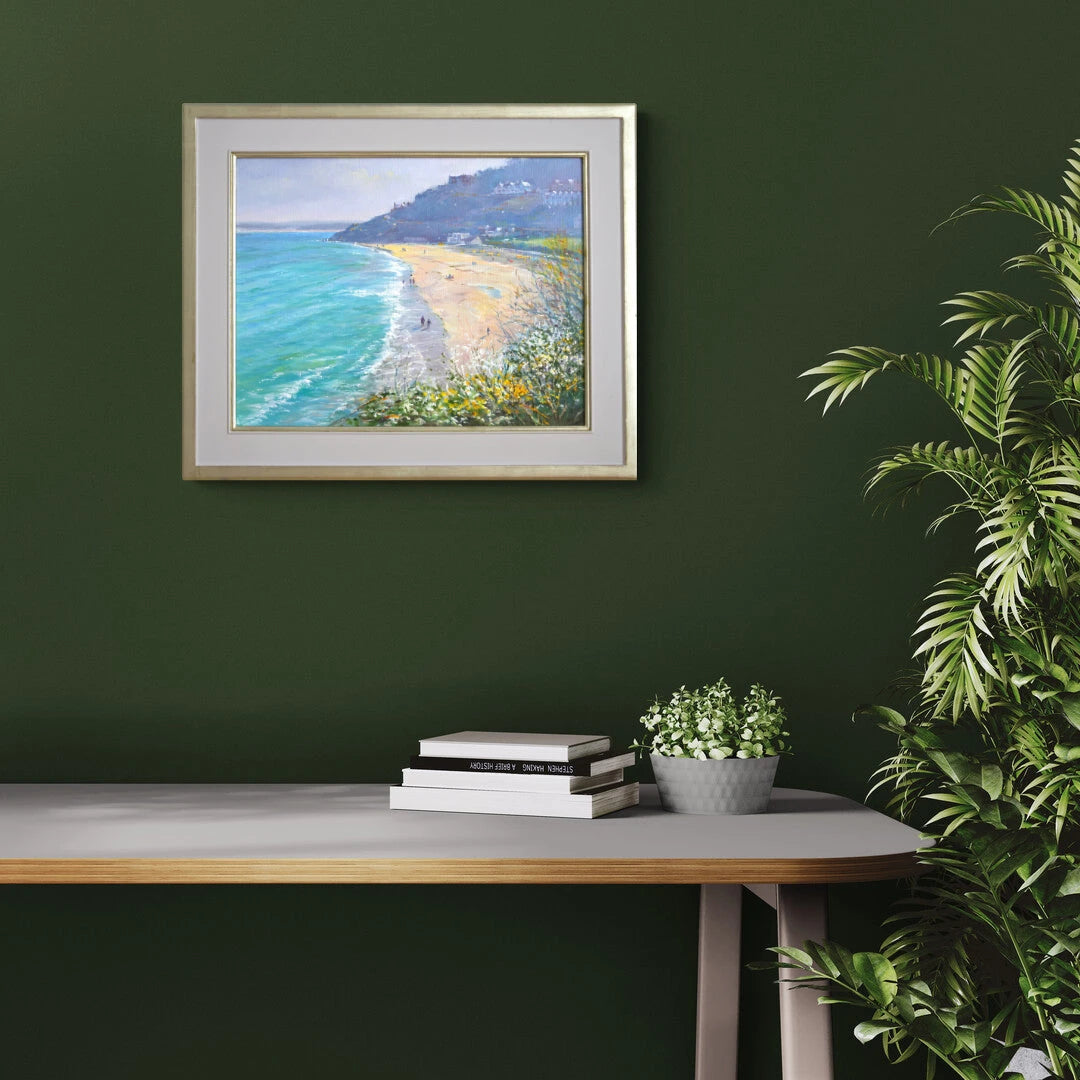 'Soft Spring light, Porthminster Beach, St Ives', 14x18 inches original art oil on canvas. Seascape Painting of Cornwall by Artist Ted Dyer. Ted Dyer