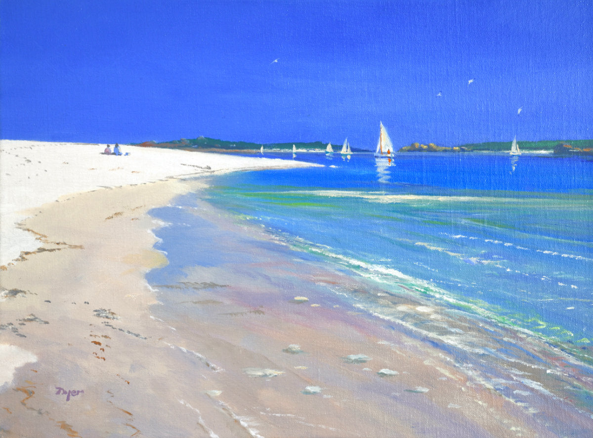 'Colours of Tresco', 12x16 inches original art oil on canvas. Paintings of Cornwall by Artist Ted Dyer. Cornwall Art Gallery