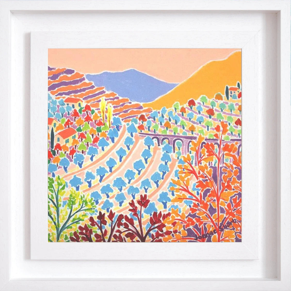 The Warmth of Autumn in the Menton Hills, Sunset, France. Original Painting by Joanne Short
