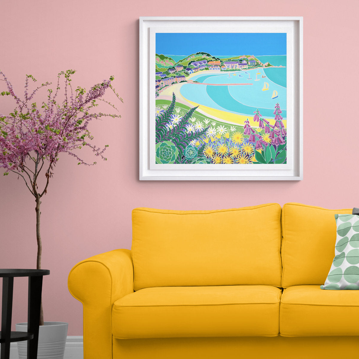 'Turquoise Tides and Island Skies, Tresco’. 24x24 inches oil on canvas. Painting of Cornwall by Cornish Artist Joanne Short